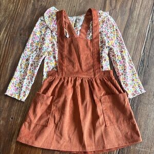 Wonder Nation Rust Corduroy Dress with Floral Top
